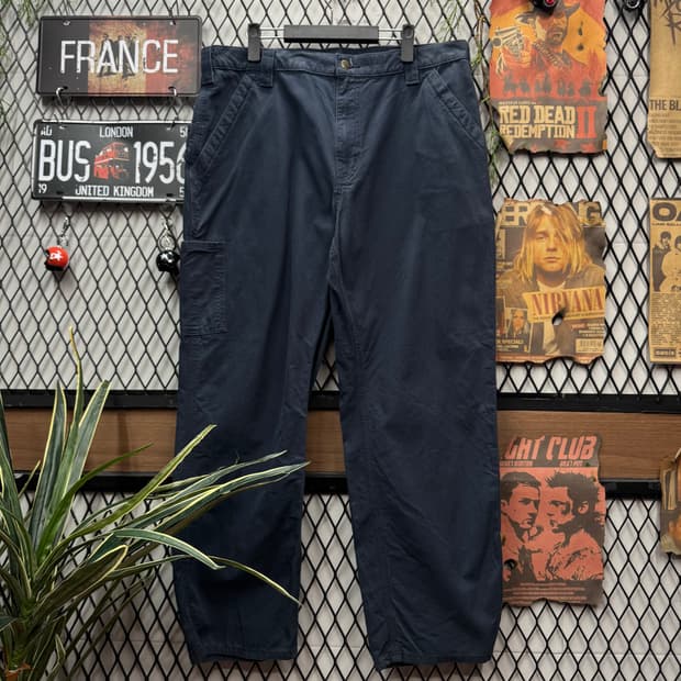 칼하트 루즈핏 덕 카펜터 워크 팬츠 후면 포켓 로고 포인트 네이비