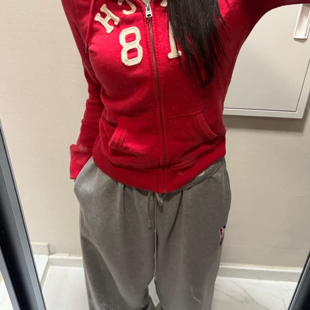 아베크롬비 레드 후드집업 m