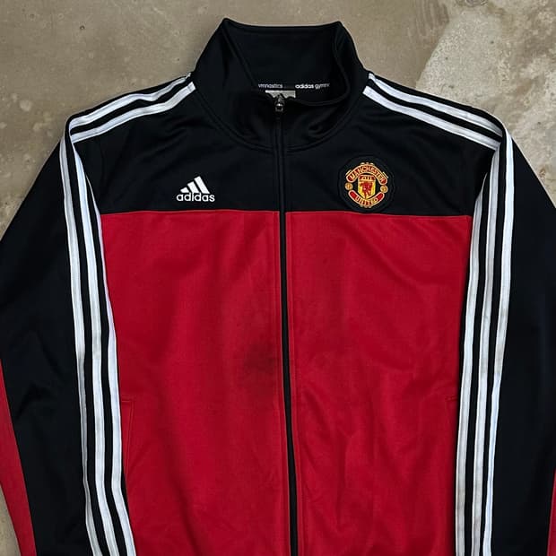 L 아디다스 맨체스터 유나이티드 레드 배색 트랙탑