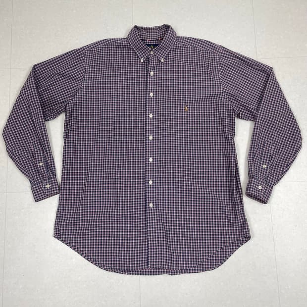 폴로 랄프로렌 네이비 레드 체크 버튼다운 클래식핏 셔츠 L