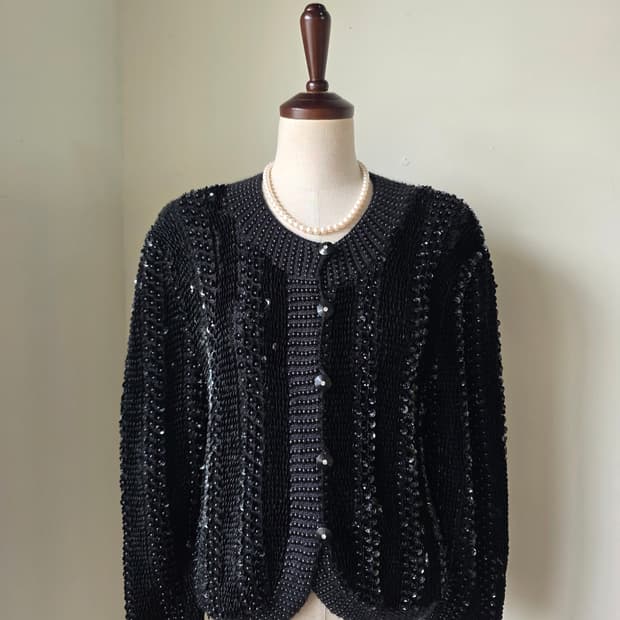 블랙 스팽글 시퀸 울 가디건