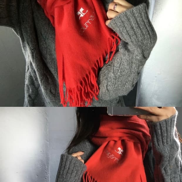 Courreges 꾸레쥬 앙고라혼용 레드컬러 머플러 