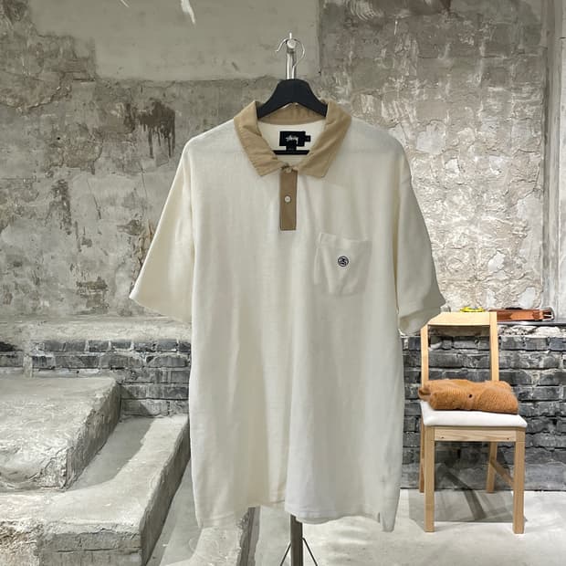 스투시 크림 싱글 포켓 타월 폴로 니트