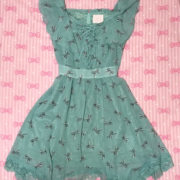 민트 리본도트 레이스 원피스 하치코 나나 