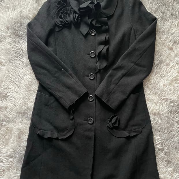 모스키노 블랙 프릴 장식 울 코트