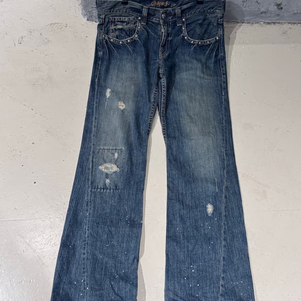 온보드 데미지 부츠컷 데님팬츠 