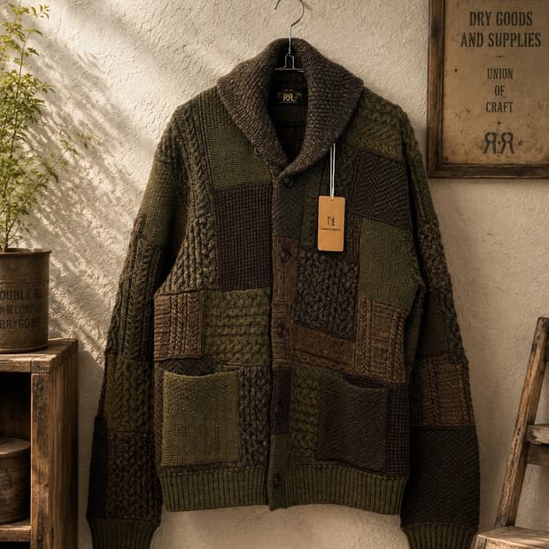 RRL 패치워크 울 블렌드 숄 가디건