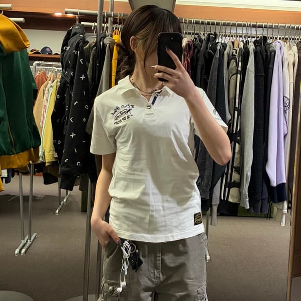 M)Norton 빈티지 화이트 후면 자수 폴로 반팔(이염)