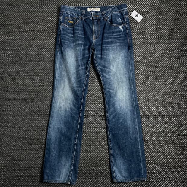 플랙 워싱 데님 스트레이트 팬츠o 3987