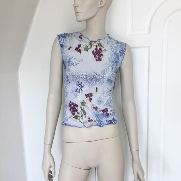 Bebe Sheer Sequin Floral Tank Top