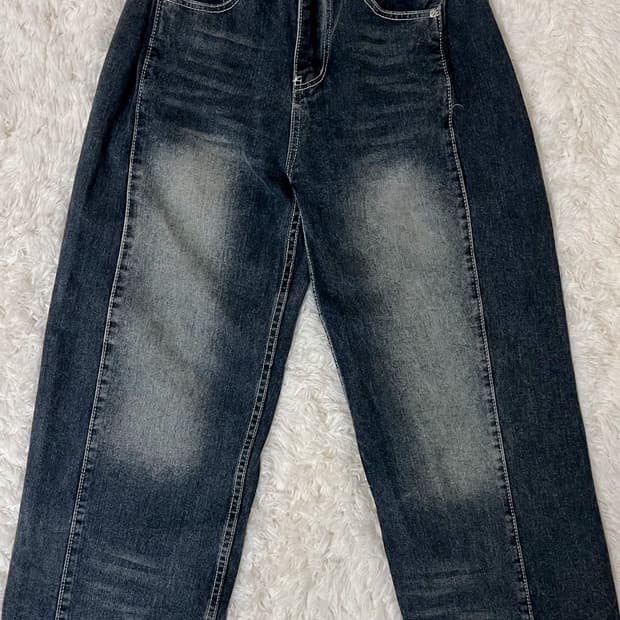 트릴리온 사이드 턱 스냅 버튼 와이드 데님 팬츠 (BLUE)