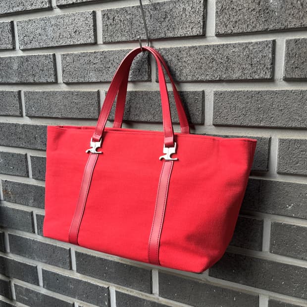 00s Courreges 꾸레쥬 더블 로고 펜던트 토트백 레드