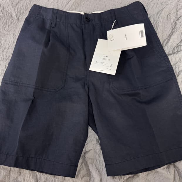 포터리 린넨 원플리츠 퍼티그 쇼츠 네이비 1사이즈