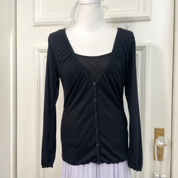 black shirring slim cardigan&basic sleev