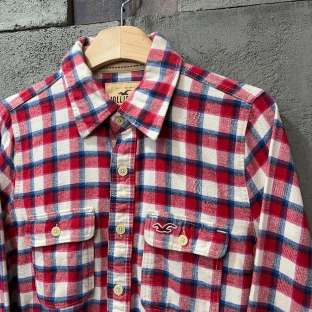 Hollister 레드 체크 플란넬 셔츠 (M)