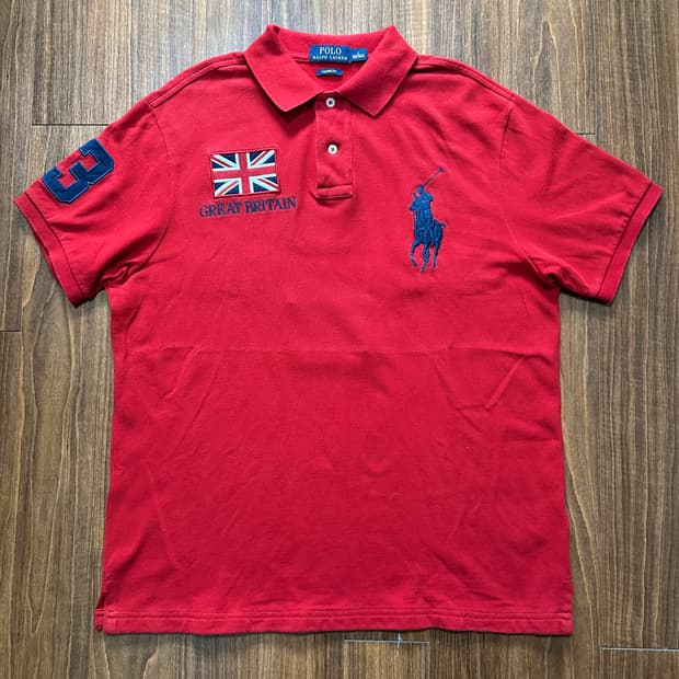 (L) 폴로 빅포니 브리튼 영국 국기 레드 카라티 치프키프