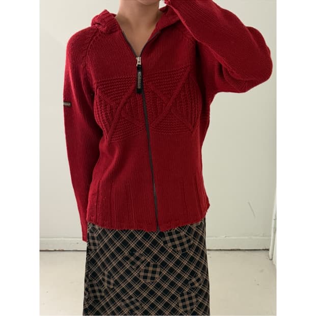 이태리 브릭레드 후드집업 니트 스웨터