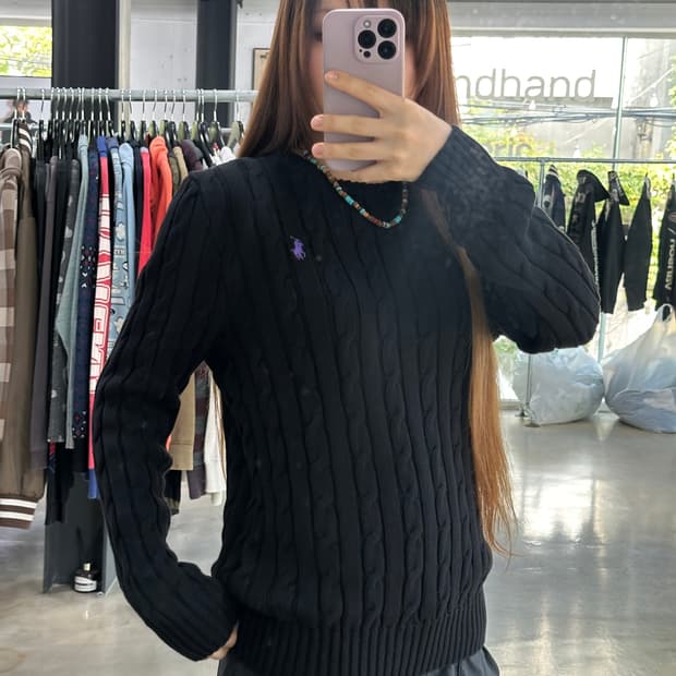 폴로랄프로렌 꽈배기 케이블니트 블랙
