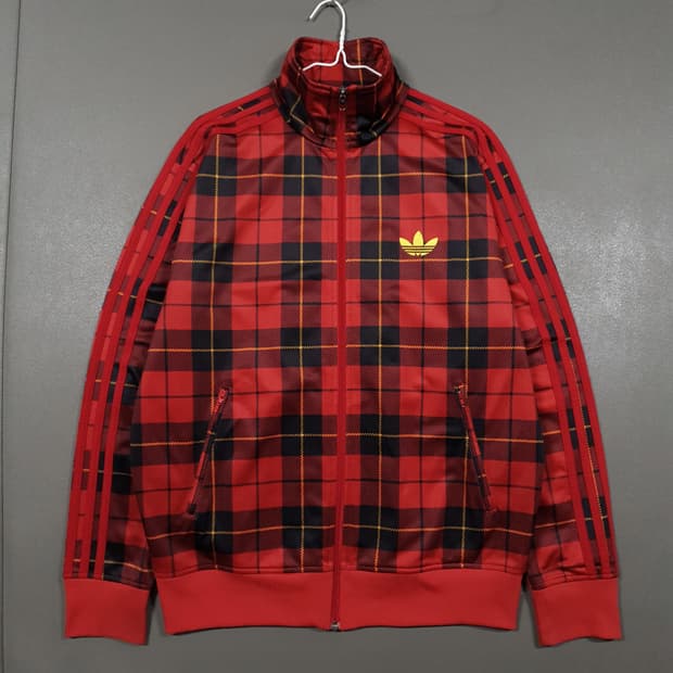 아디다스 유로파 희귀 대장급 파이어버드 타탄 체크 버팔로 트랙탑 져지