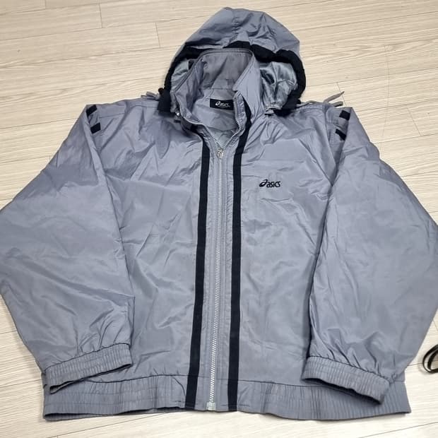 80s 한국제 아식스 바람막이 후드 자켓 그레이(105)