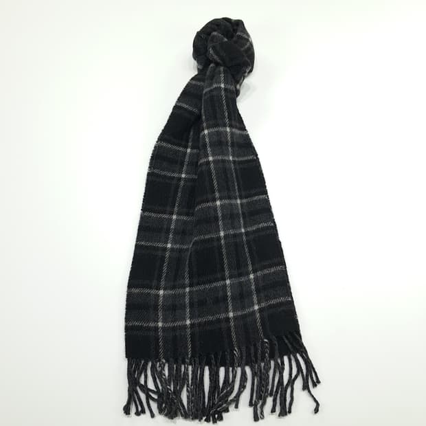 MX222 폴로 랄프로렌 블랙 타탄체크 헤링본 버진울 양면 목도리 머플러