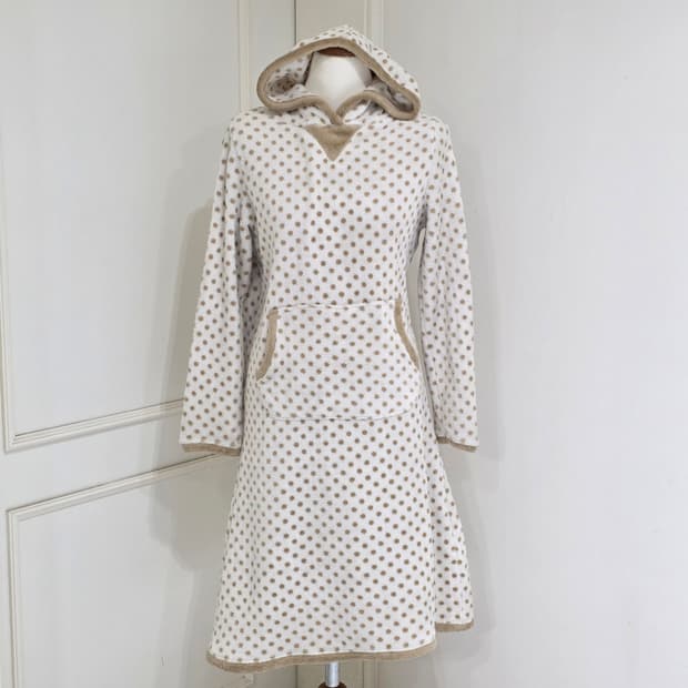 일본빈티지)도트땡땡이 라떼모리걸st 슬립파자마 수면후드티원피스