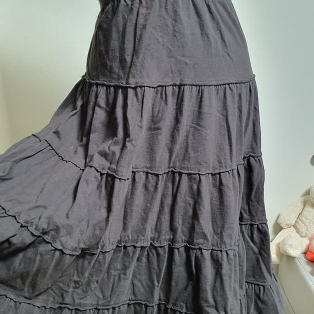 [모리걸] 블랙 챠콜 캉캉 미디 스커트 여성 Free