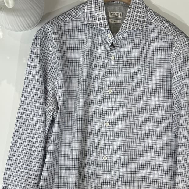 브루넬로 쿠치넬리 그레이 블루 코튼 셔츠