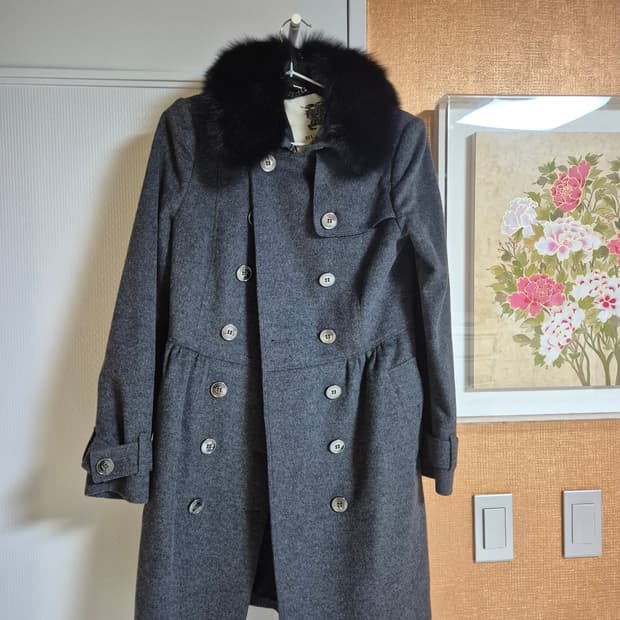 버버리 55사이즈 캐시미어 여우털 코트