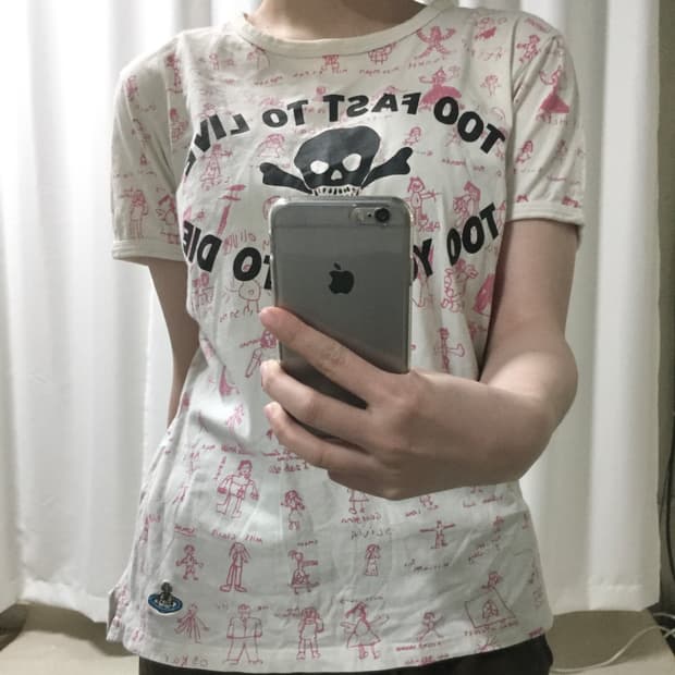 비비안웨스트우드 흰핑 화이트 핑크 해골 갸루 스컬 반팔티 셔츠