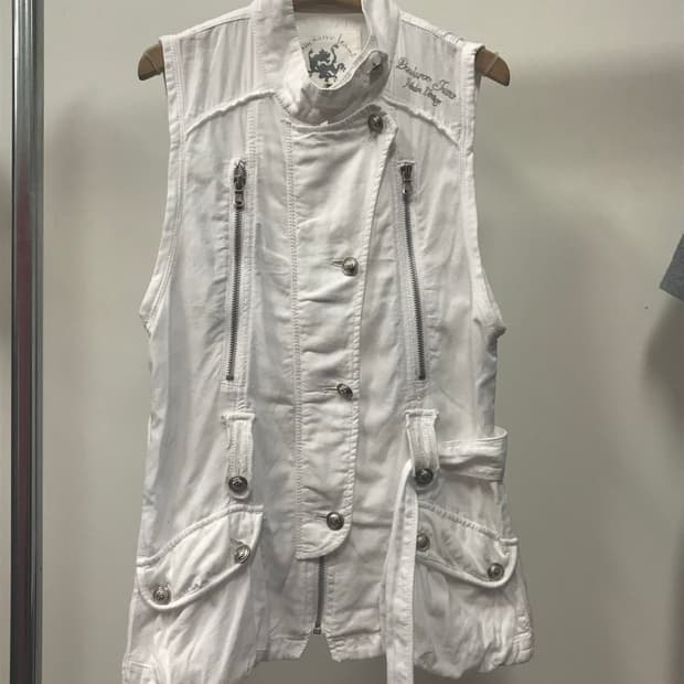 White Denim skull Button Biker vest