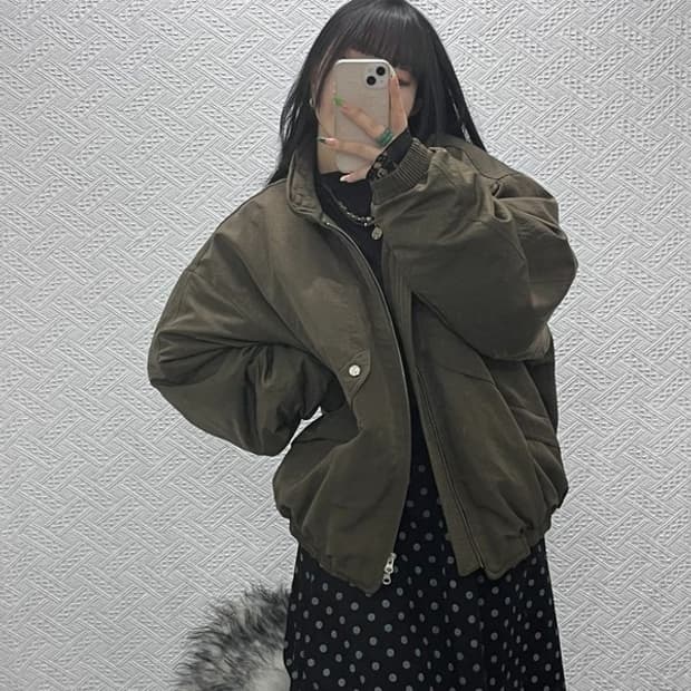 이에이 모던 캐주얼 오버핏 말차카키 항공점퍼 자켓 L C09096