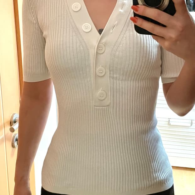 COS Ribbed V-Neck Button Ivory Top