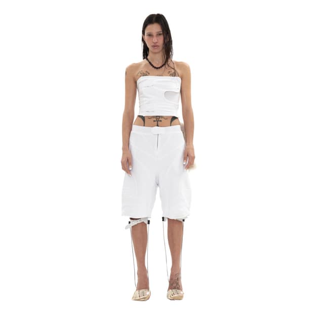 BIKER BANDING SWEAT SHORT IN WHITE