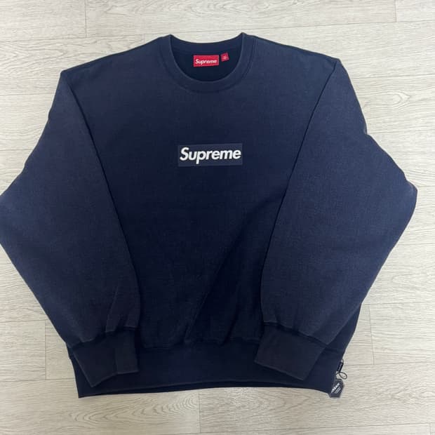 슈프림 워시드 박스로고 크루넥 NAVY [L]