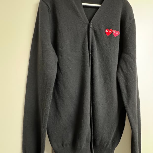 [L] 플레이 꼼데가르송 더블 하트 가디건 블랙