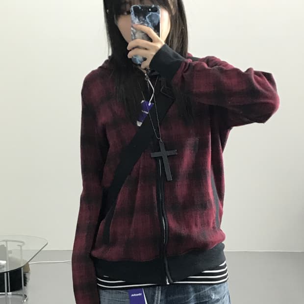 JPN 체크 패턴 후드집업