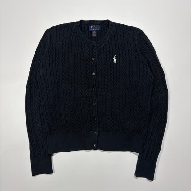 폴로 랄프로렌 블랙 꽈배기 니트 가디건
