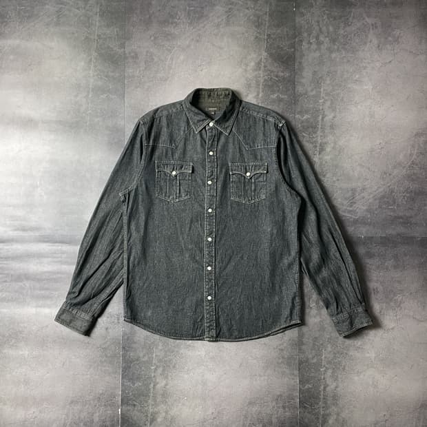 DENVER HAYES 빈티지 차콜 코튼 웨스턴 데님 셔츠 A00687