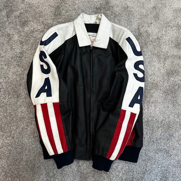 USA 빈티지 성조기 가죽 봄버 자켓L