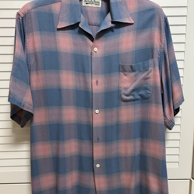 와코마리아 옴브레 체크 오픈카라 셔츠 XL