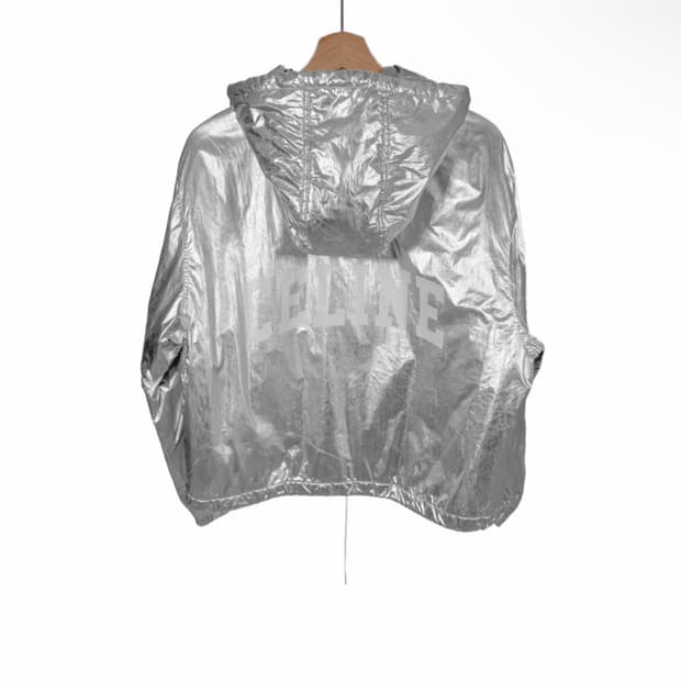 [34] 셀린느 여성 나일론 크롭 스케이터 후드 집업 봄버 자켓 실버