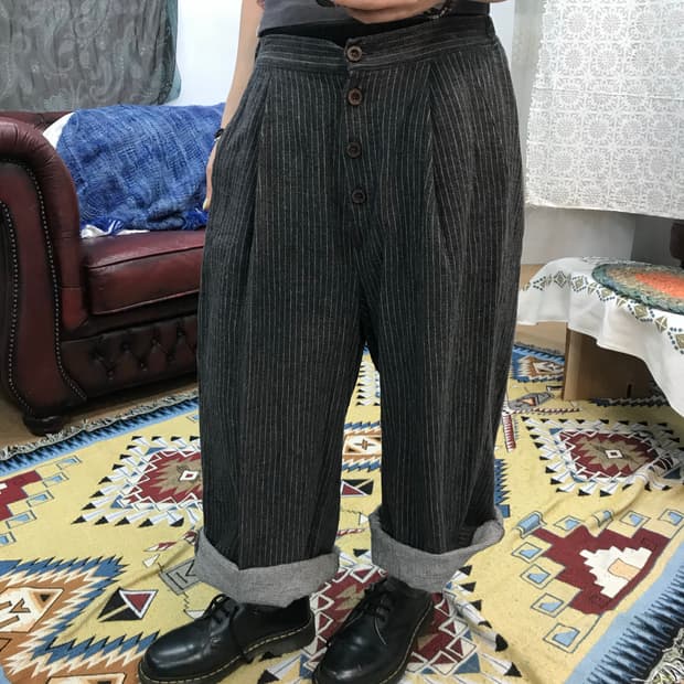 빈티지 스트라이프 밴딩 9부 바지 