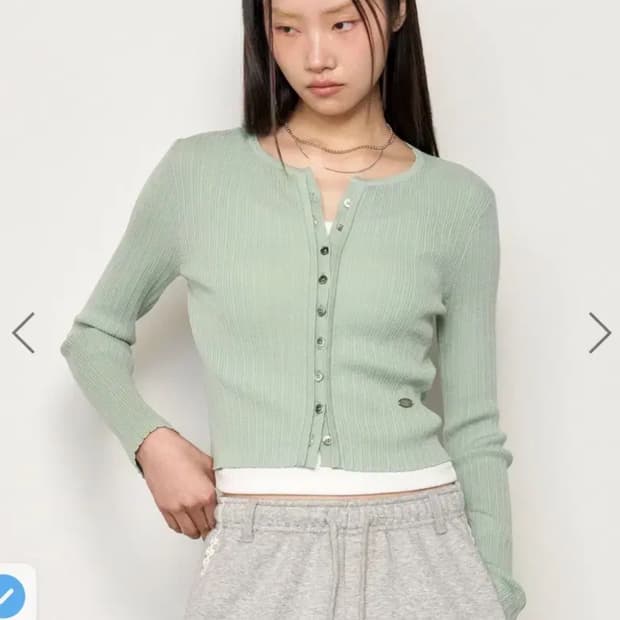 구해요) 제너럴아이디어 리브드 크롭 가디건 민트 s