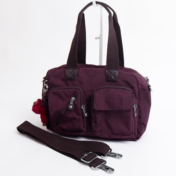 [Kipling] 버건디 멀티 포켓 나일론 토트백