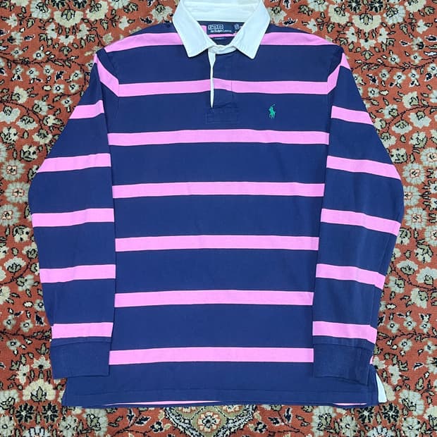 [L] 폴로랄프로렌 핑크 네이비 스트라이프 클래식핏 럭비티
