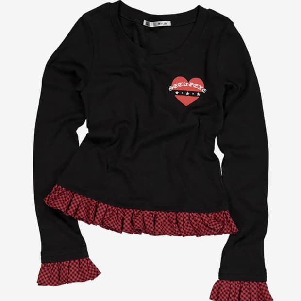 셋업이엑스이 CHECK FRILL TOP / BLACK 