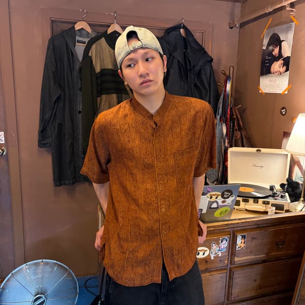 ORIENTAL BROWN LINEN JACQUARD SHIRT