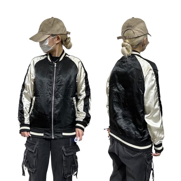 일본 빈티지 스카잔 오버핏 블랙 사이드 라인 자켓 M