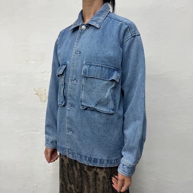 오베이(OBEY) 라이트블루컬러 코튼 유틸리티 포켓 데님 자켓